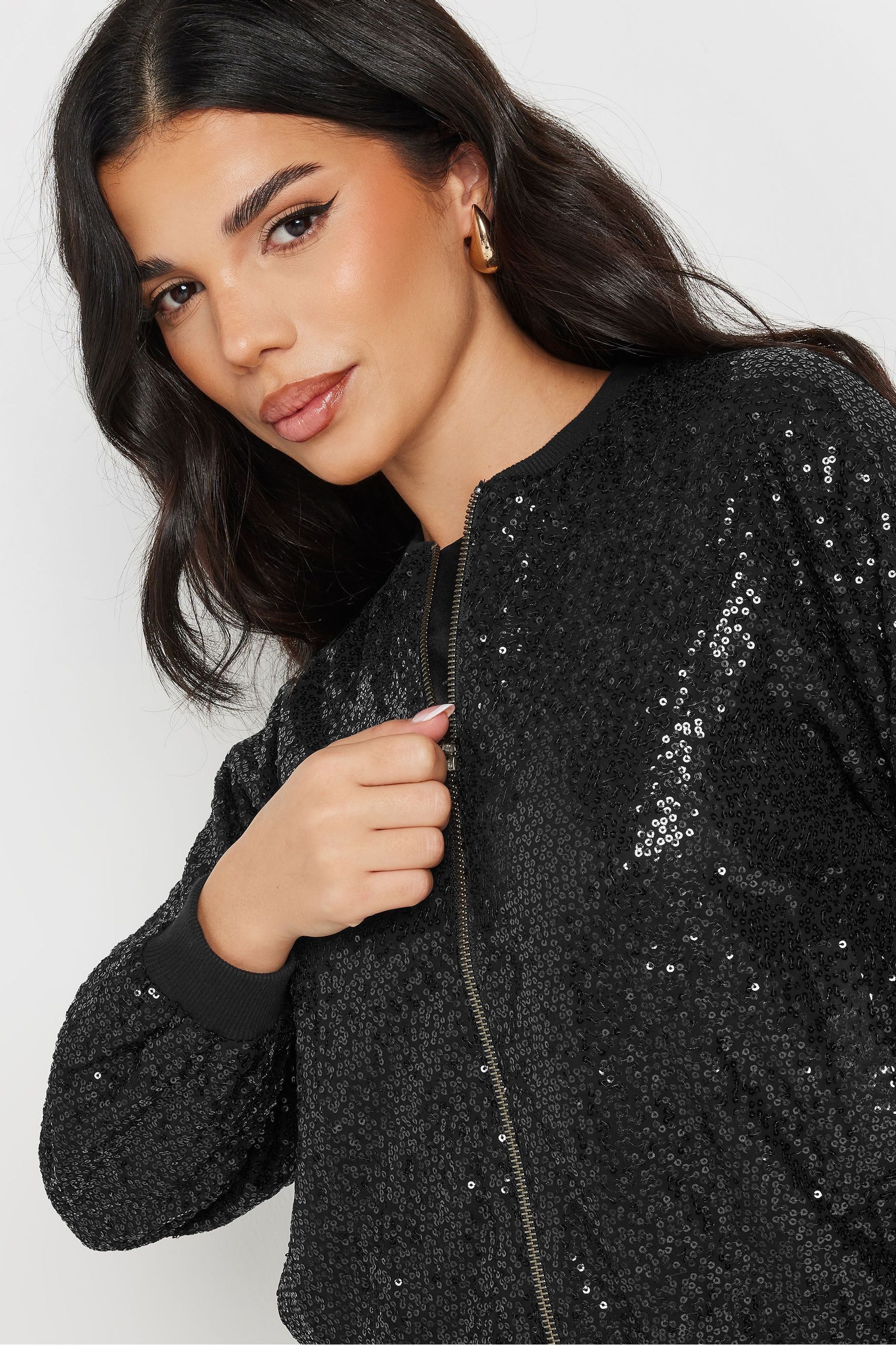 Sequin bomber jacket black discount
