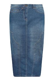 PixieGirl Petite Blue 100% Cotton Panel Midi Denim Skirt - Image 5 of 5