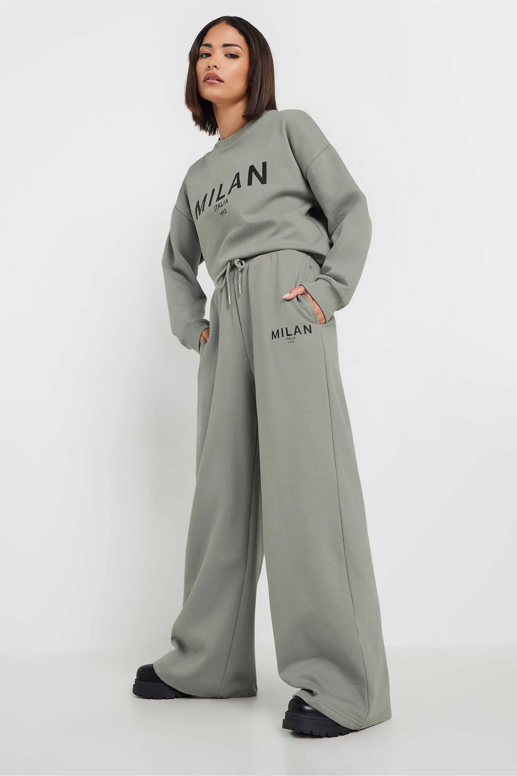 Buy PixieGirl Petite Grey Milan Wide Leg Joggers from the Next UK online shop