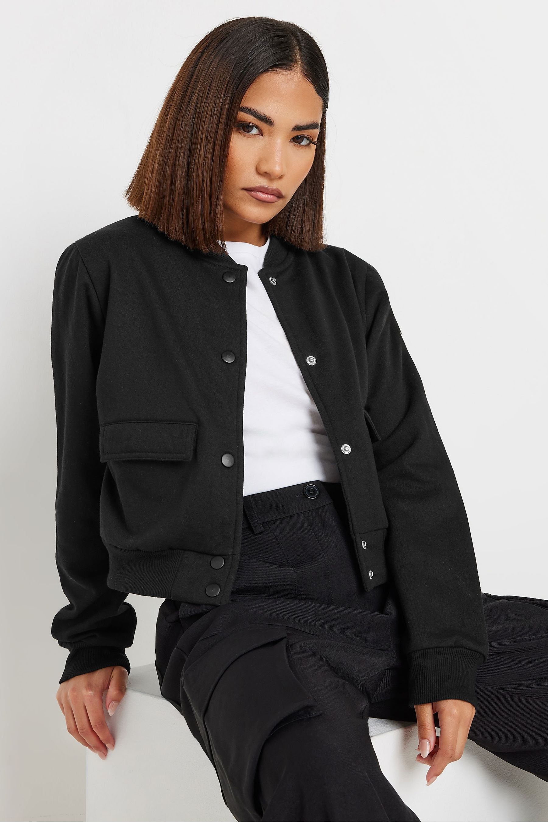 Petite black bomber jacket outlet