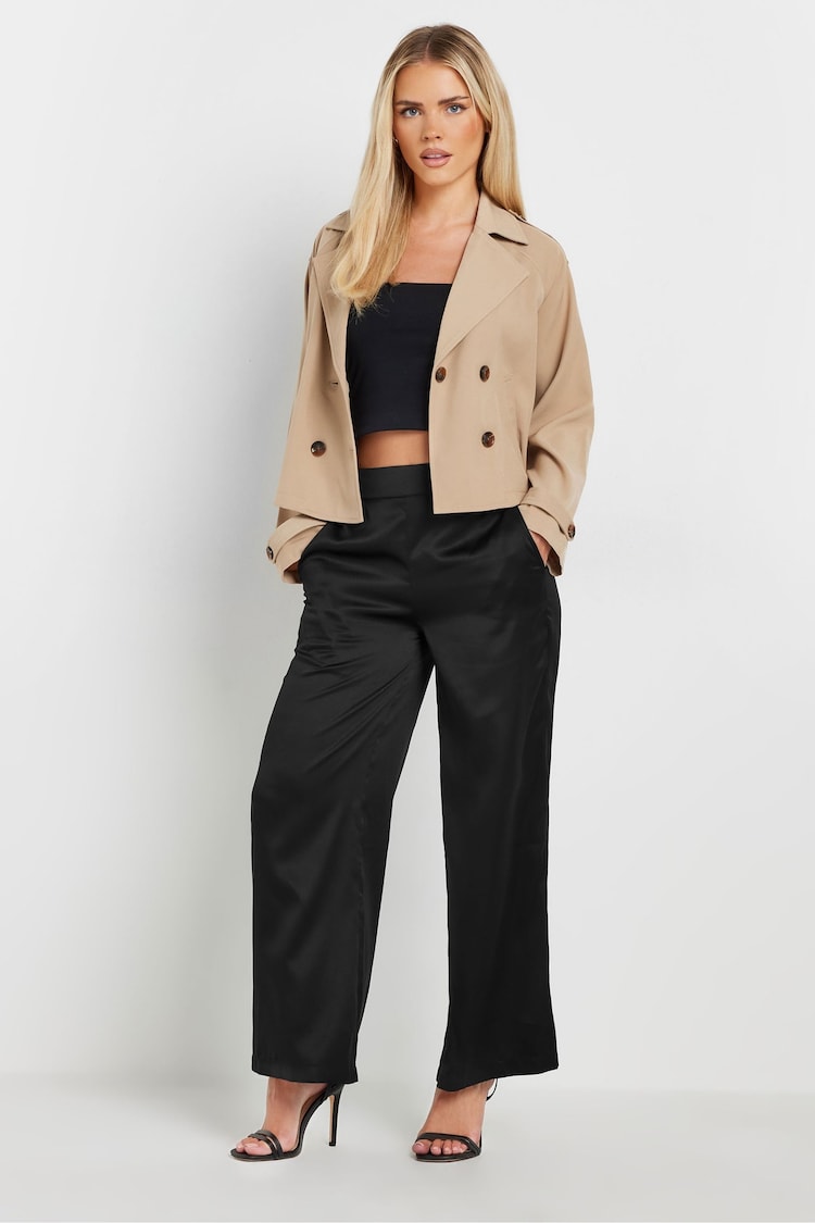 PixieGirl Petite Black PixieGirl Petite Satin Wide Leg Brown Trousers - Image 1 of 6