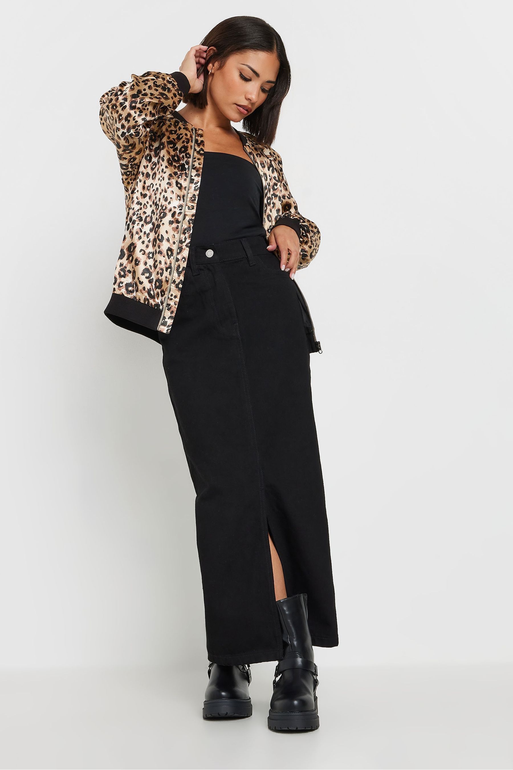 PixieGirl Petite Brown Animal Print Satin Bomber Jacket