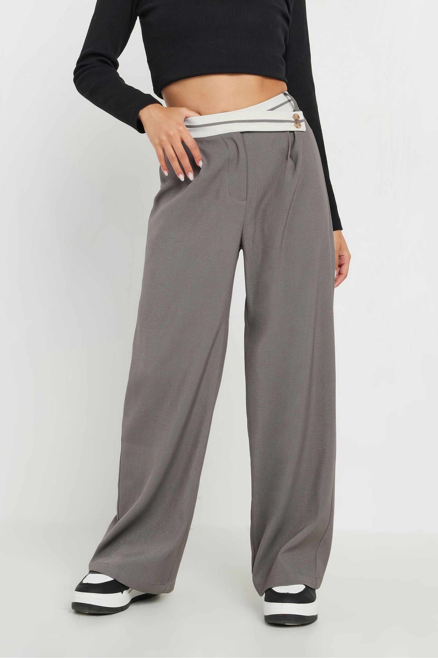 Petite grey wide leg trousers clearance