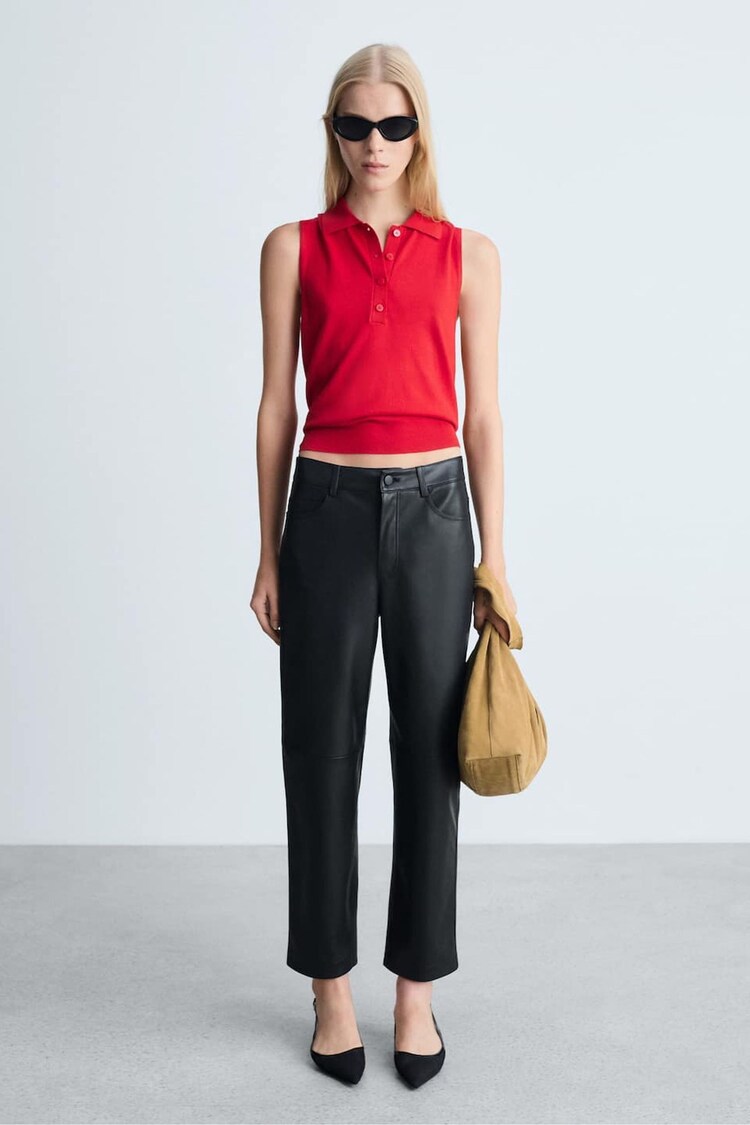 Mango Black Faux Leather Straight Leg Trousers - Image 1 of 7