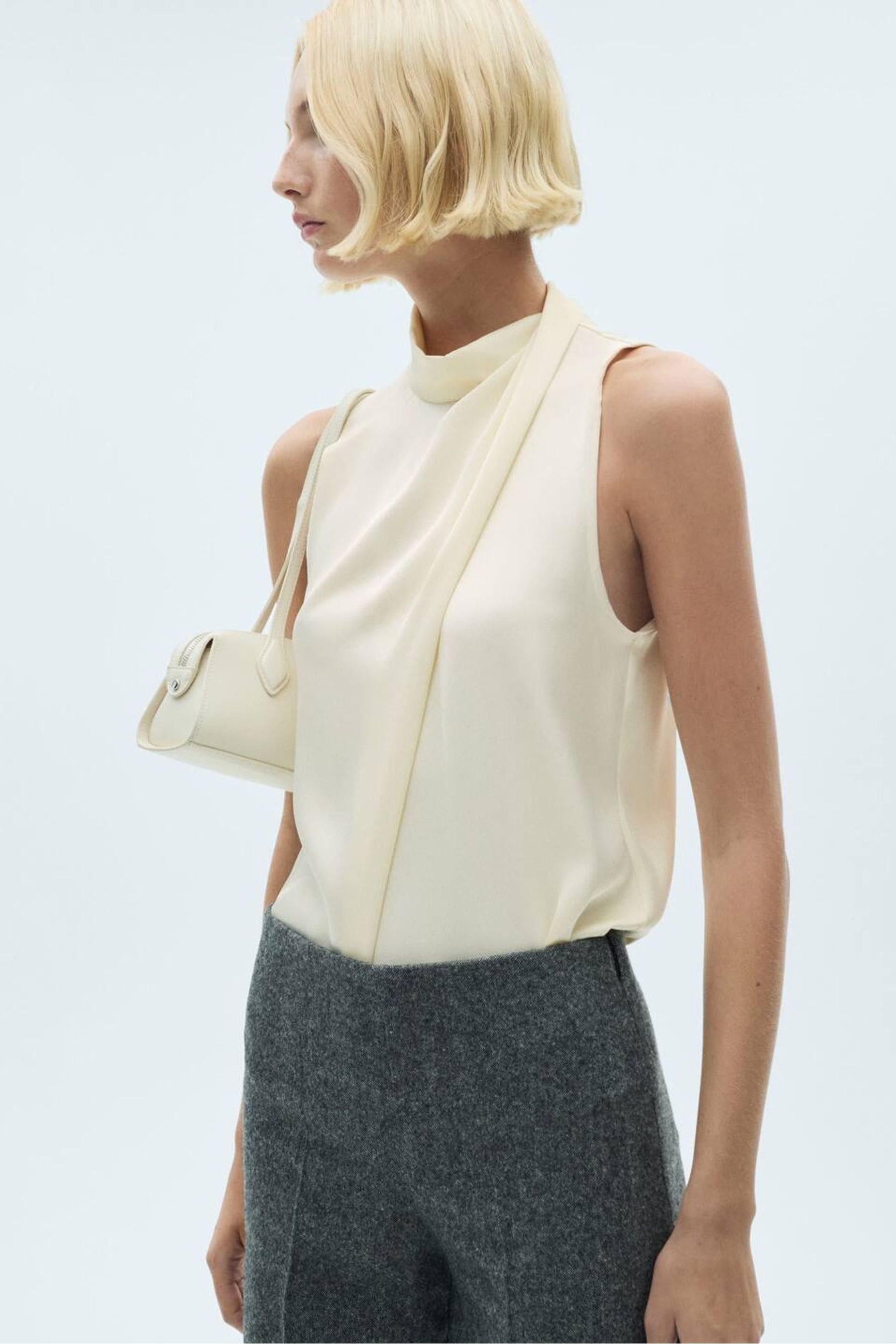 Buy Mango Cream Turtleneck Draped Satin Blouse from the Next UK online shop