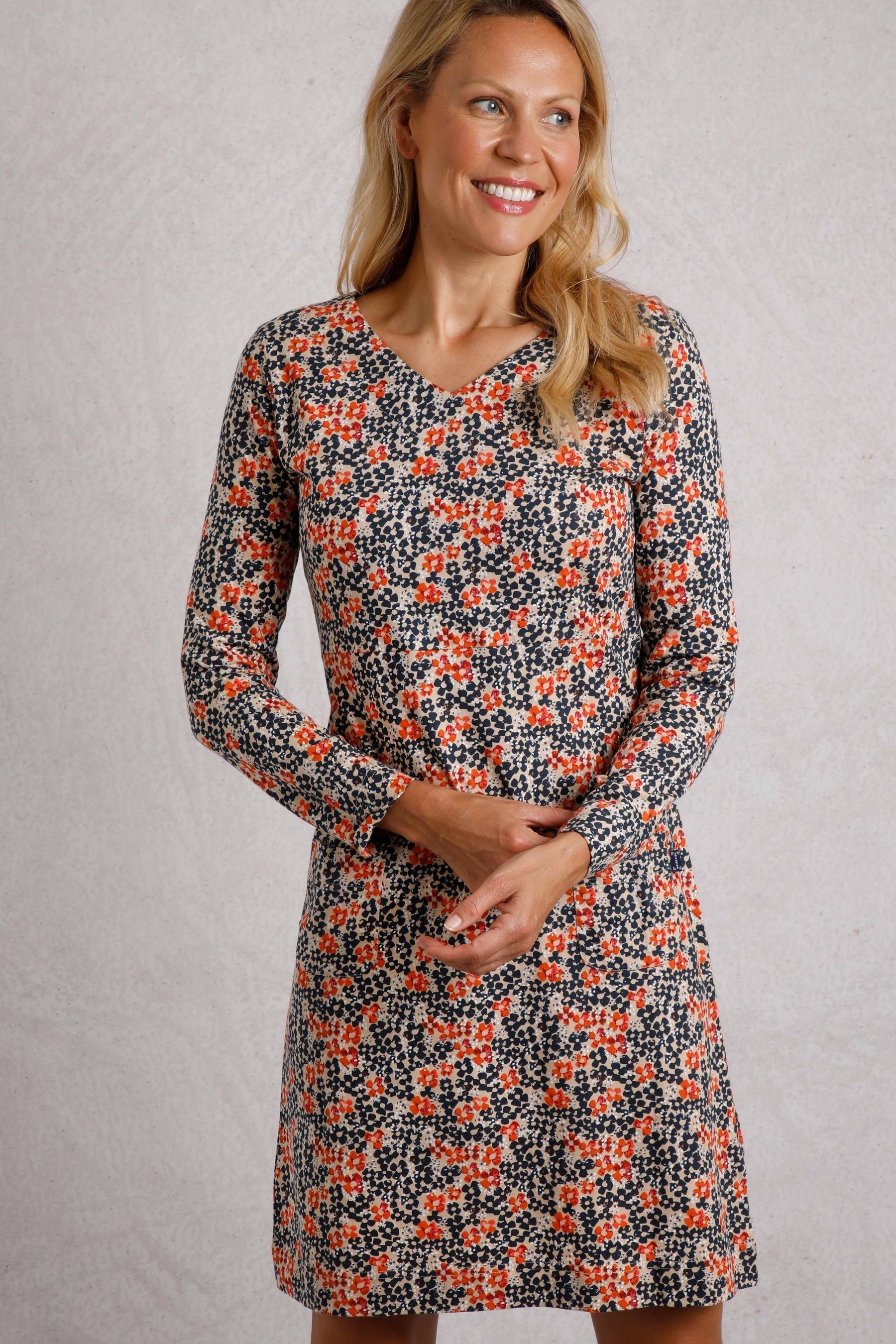 Weird Fish Cream Weird Fish Hope Organic Printed V Neck Jersey Dress