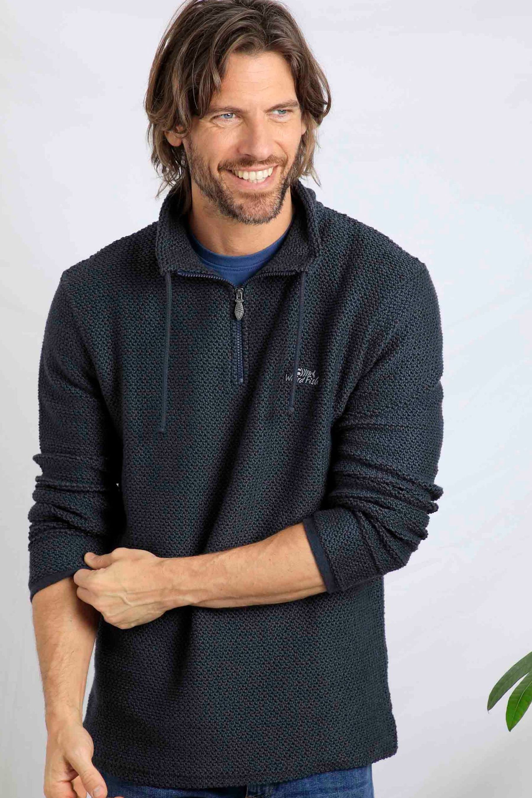 Blue Weird Fish Cruiser Eco Quarter Zip Macaroni Sweater