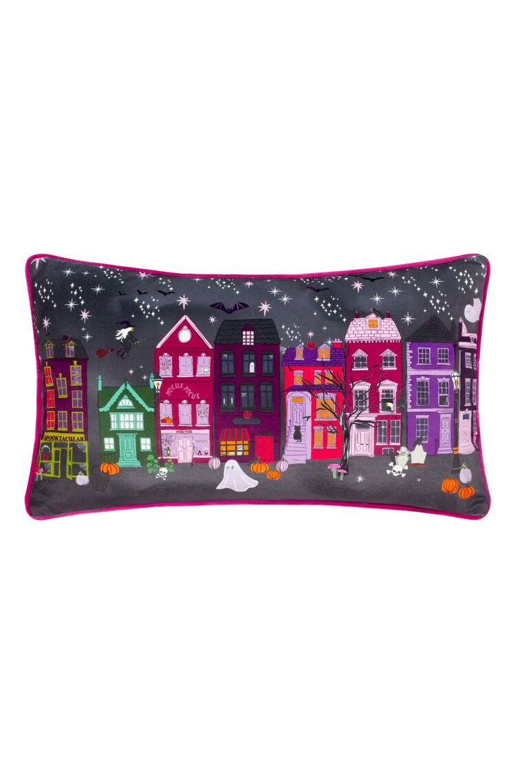 Furn Charcoal Black Creepy Town Velvet Cushion - Image 1 of 4