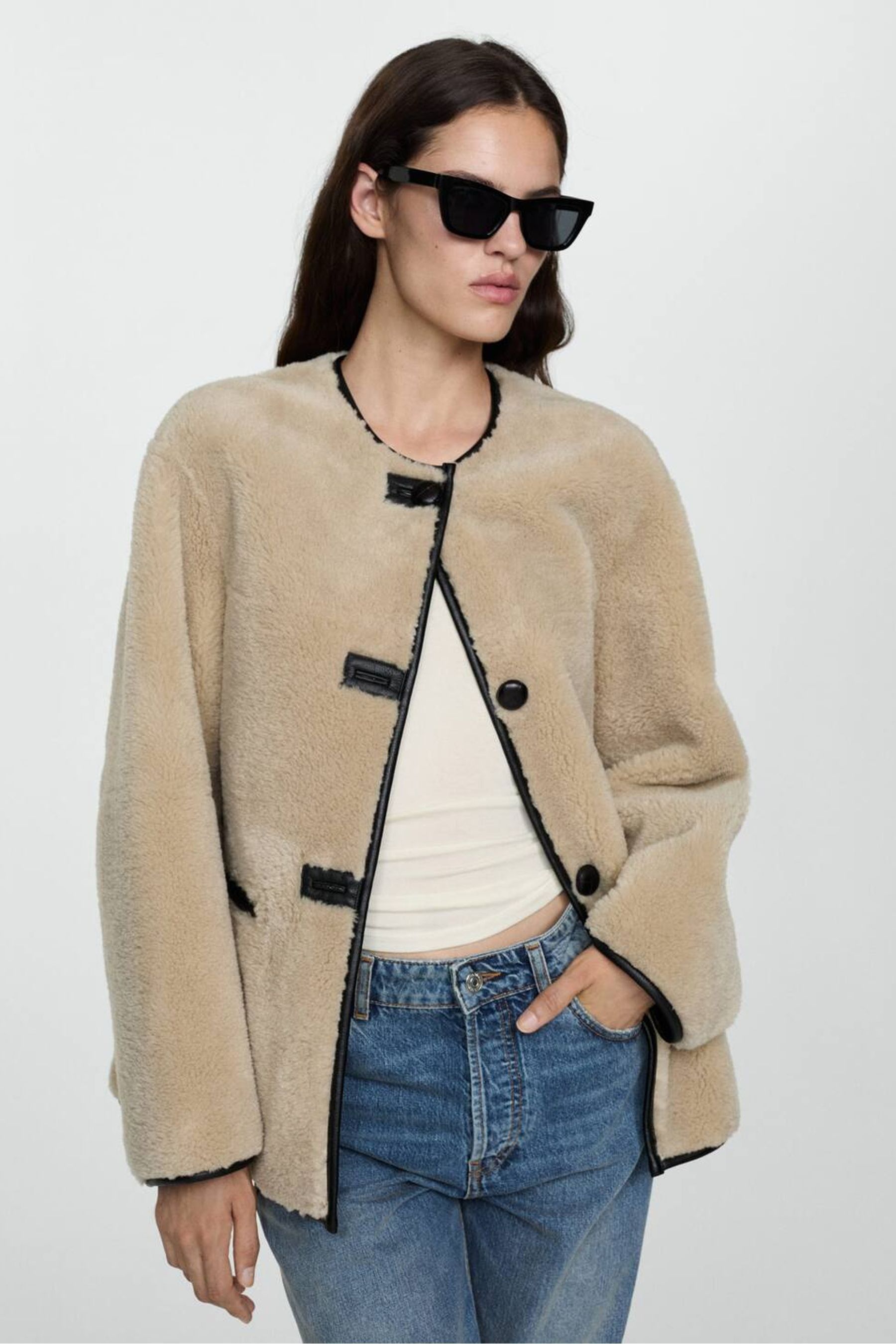 Buy Mango Cream Borg Faux Fur Jacket from the Next UK online shop
