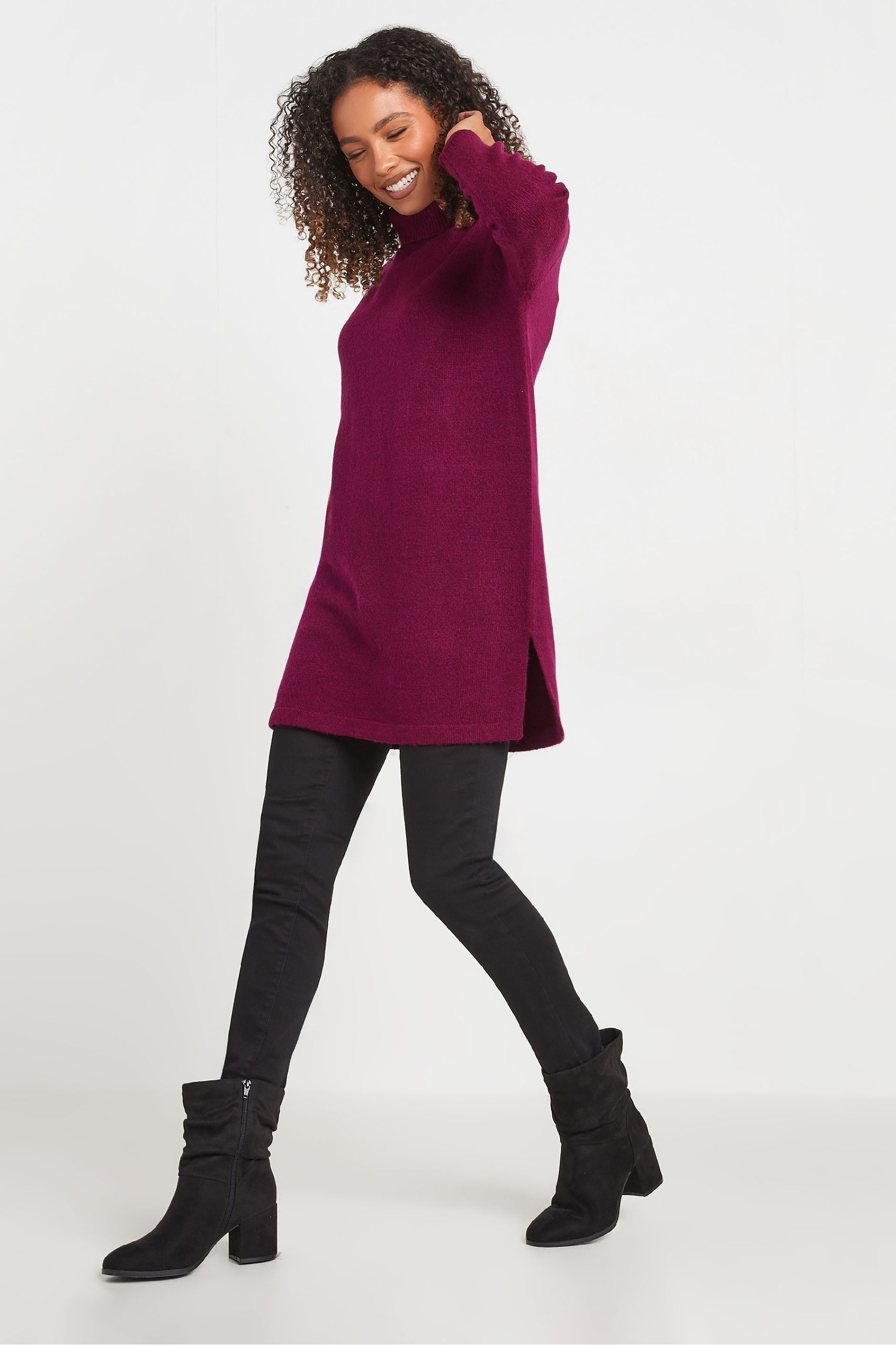 Roll neck tunic jumper top