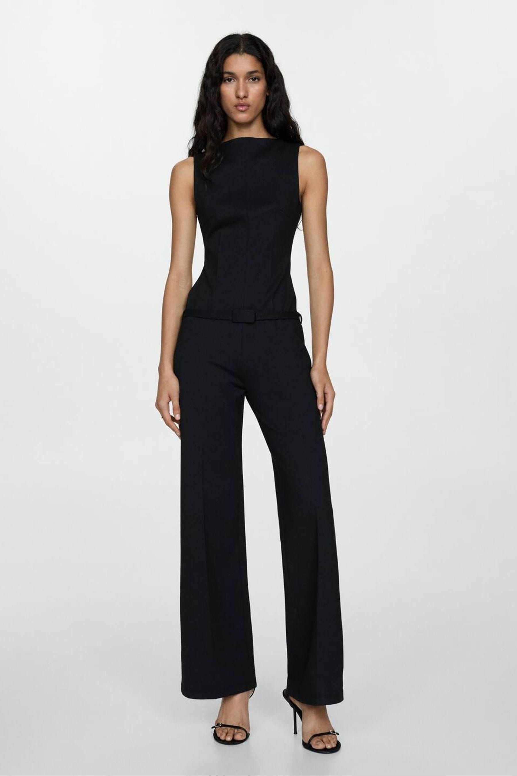Black straight leg jumpsuit top