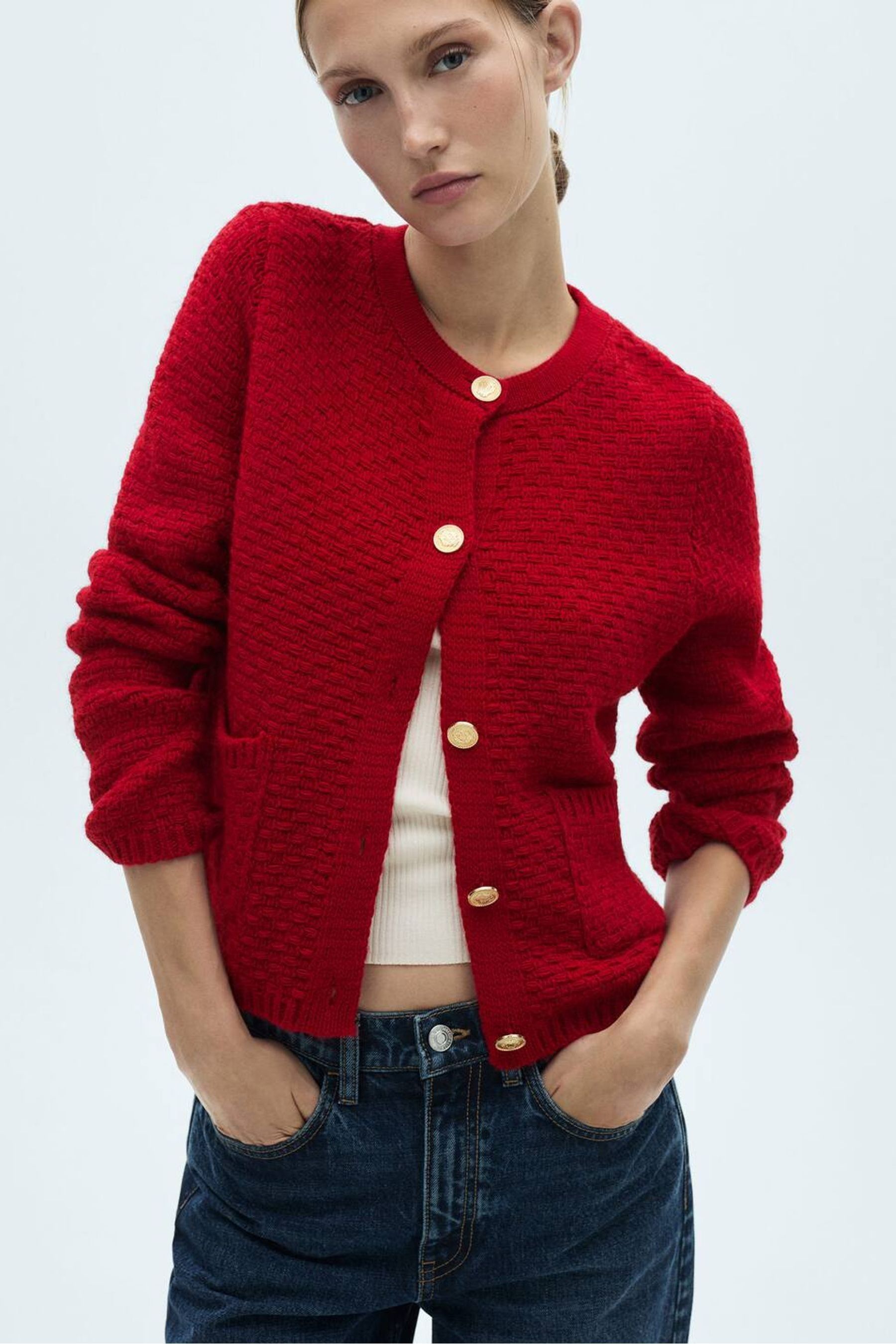 Mango red cardigan best sale