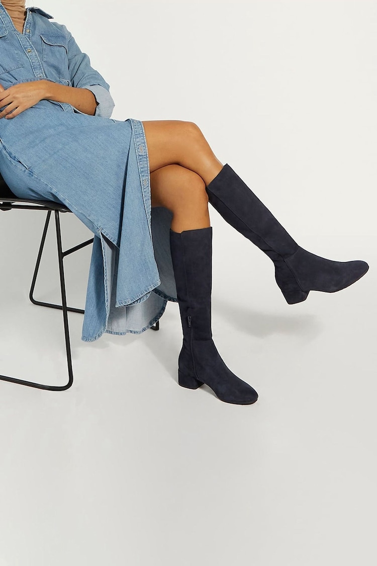 Dune London Blue Wide Fit Tayla Smart Stretch High Leg Boots - Image 1 of 6