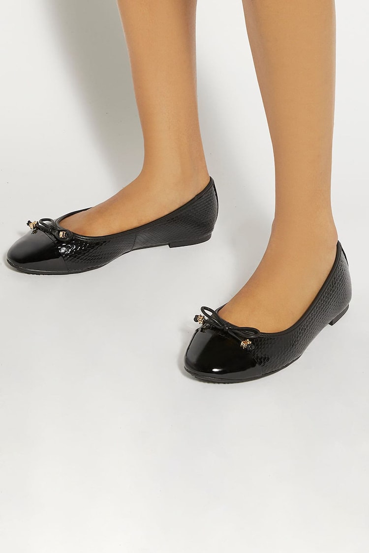 Dune London Black Wide Fit Hallo Charm Trim Ballet Shoes - Image 1 of 6