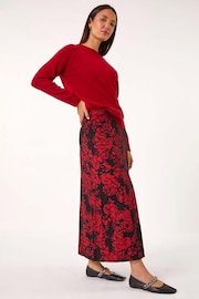 Roman Red Rose Print A-Line Midi Skirt - Image 1 of 5