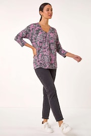 Roman Pink Abstract Print Pleat Front Top - Image 1 of 5