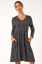 Roman Black Spot Print Button Detail V-Neck Dress - Image 1 of 5