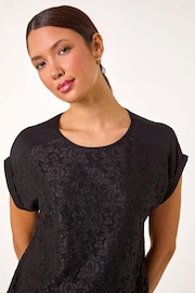 Roman Black Lace Panel Stretch Jersey Top - Image 4 of 5