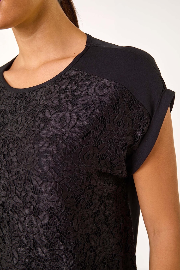 Roman Black Lace Panel Stretch Jersey Top - Image 5 of 5