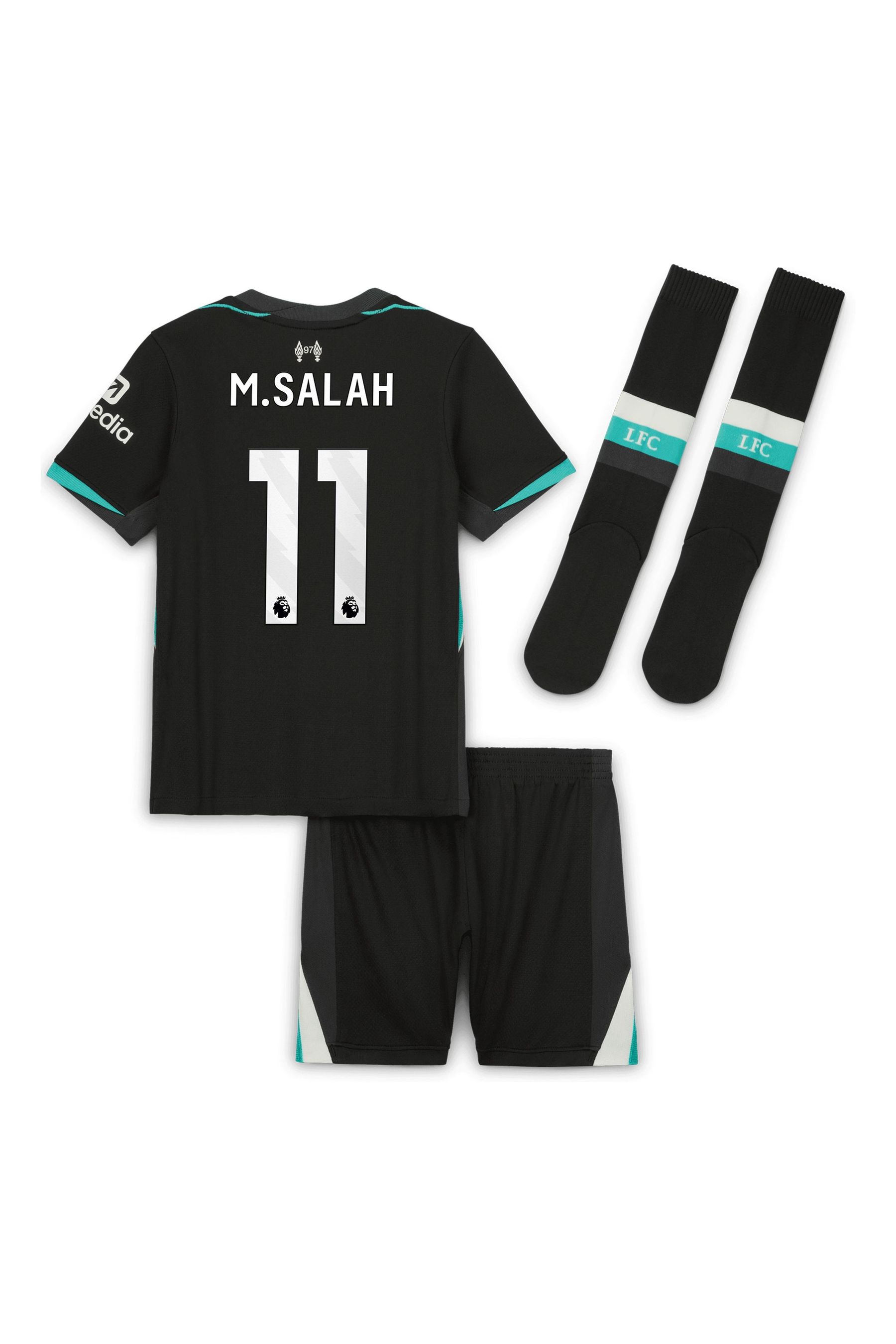 Buy Nike Black Little Kids Liverpool Away Stadium M.Salah 11 Mini Kit 2024 25 from the Next UK online shop