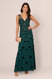 Adrianna Papell Green Beaded Mesh Illusion Dress - Image 3 of 7