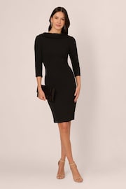 Adrianna Papell Rolled Neck Crepe Midi Black Dress - Image 3 of 7