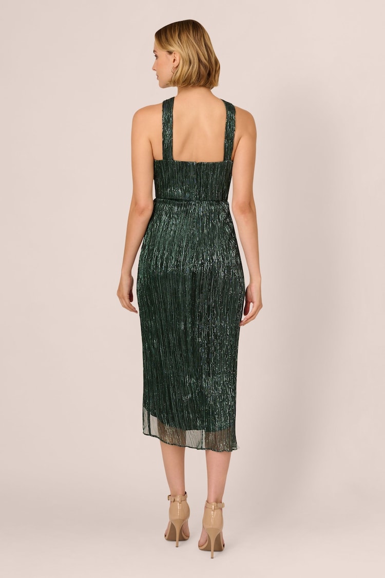 Adrianna Papell Green Halter Crinkle Metallic Dress - Image 2 of 7