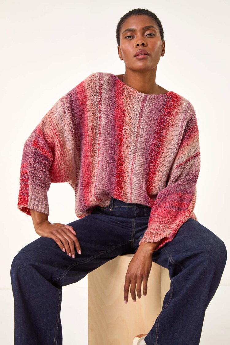 Roman Pink Slash Neck Boucle Knit Jumper - Image 1 of 5