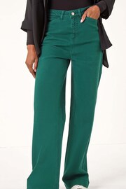 Roman Green Cotton Blend Wide Leg Stretch Jeans - Image 1 of 5