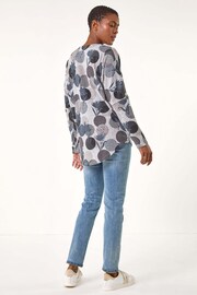 Roman Grey Spot Print V-Neck Zip Front Stretch Top - Image 4 of 5