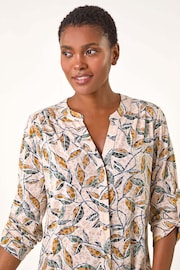 Roman Brown Button Detail Leaf Print Blouse - Image 4 of 5