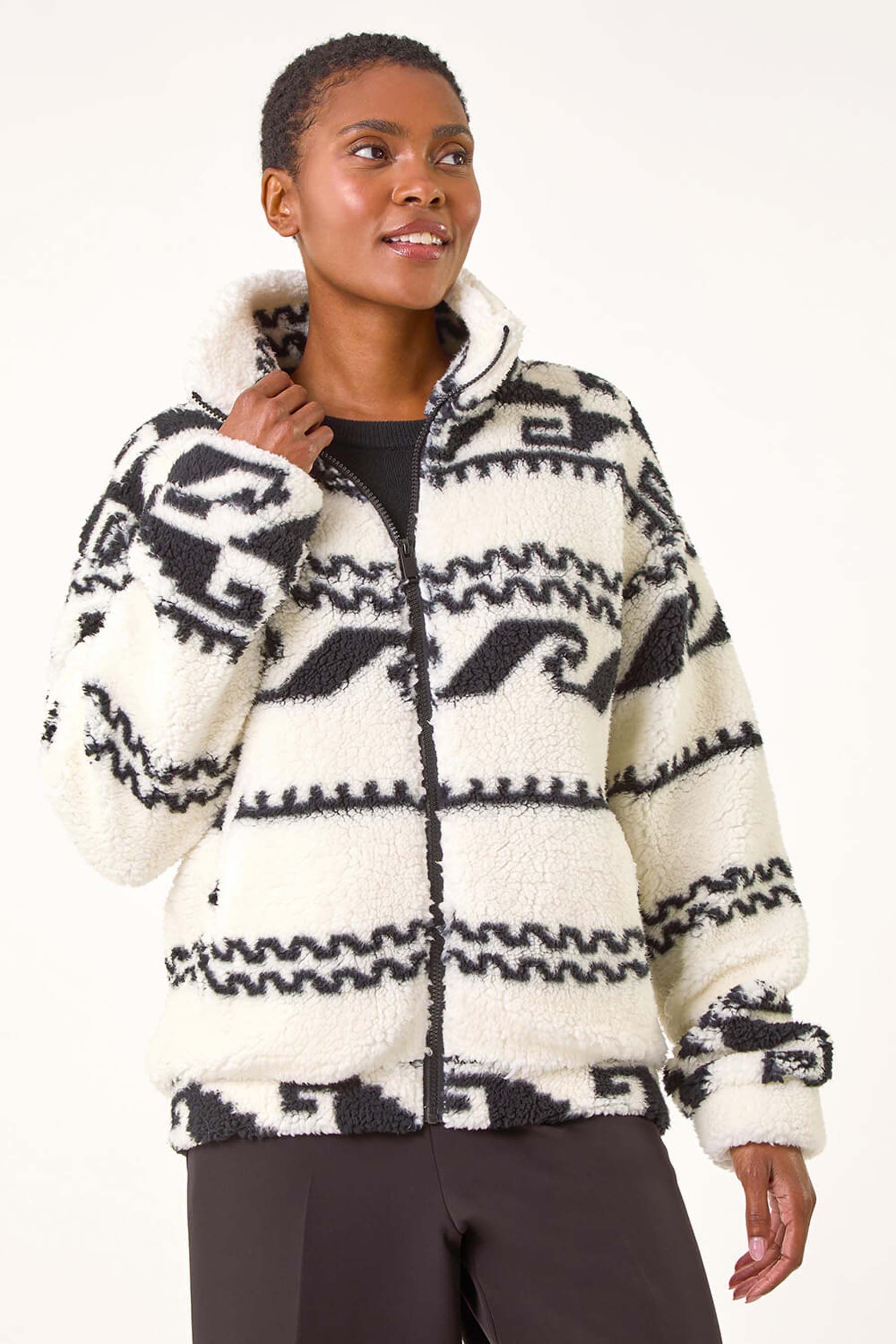 Roman Natural Aztec Printed Fleece Jacket