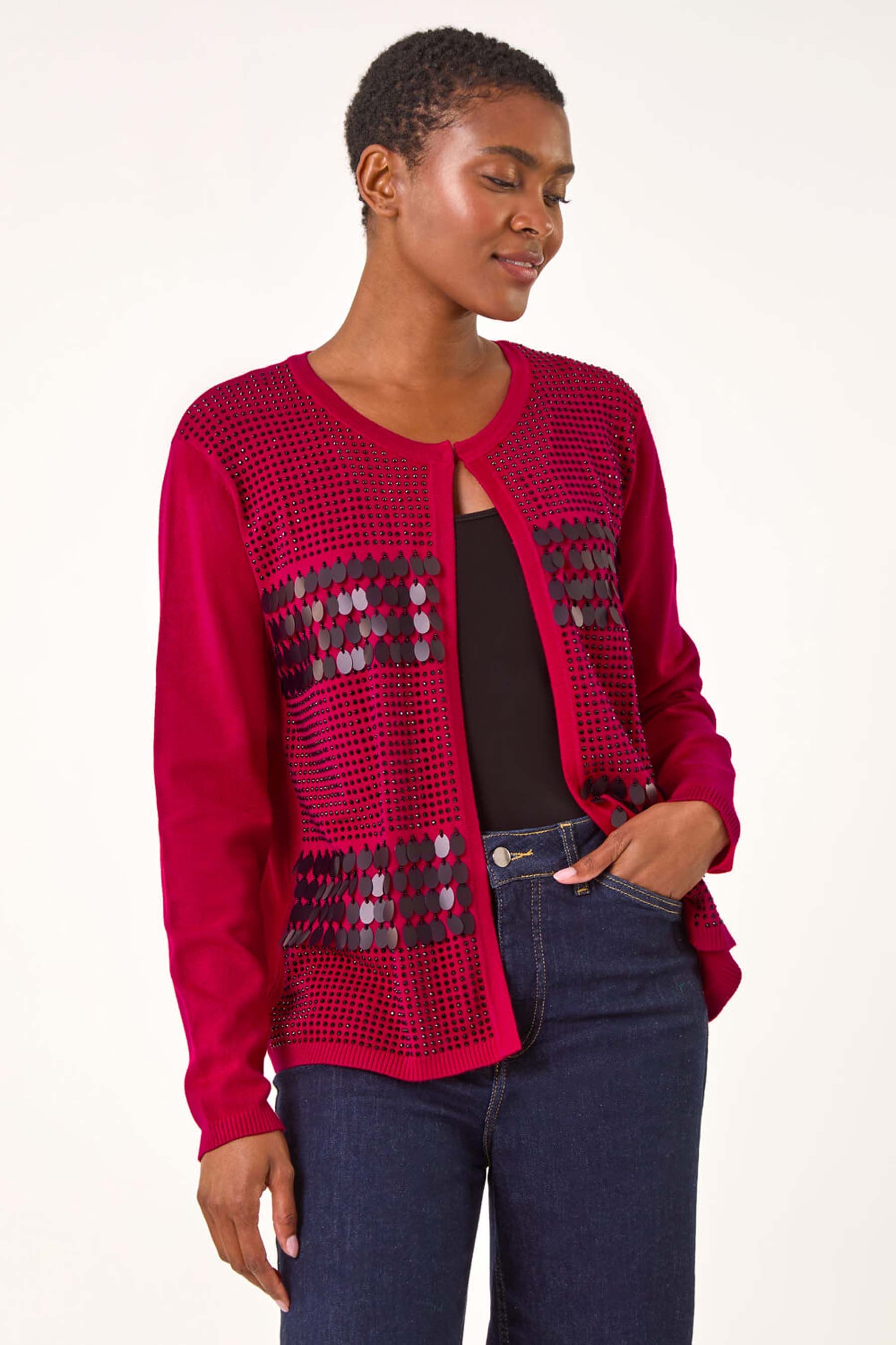 Buy Roman Red Sequin Embellished Knit Cardigan from the Next UK online shop