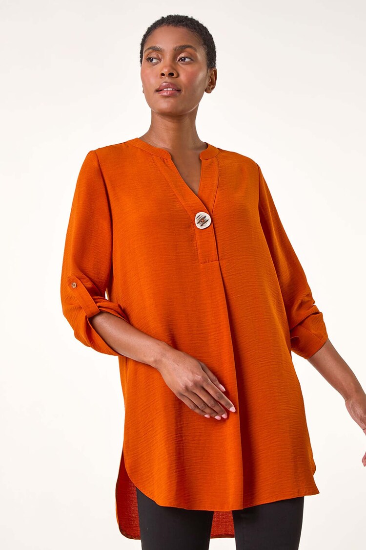 Roman Orange V-Neck Button Detail Top - Image 2 of 5