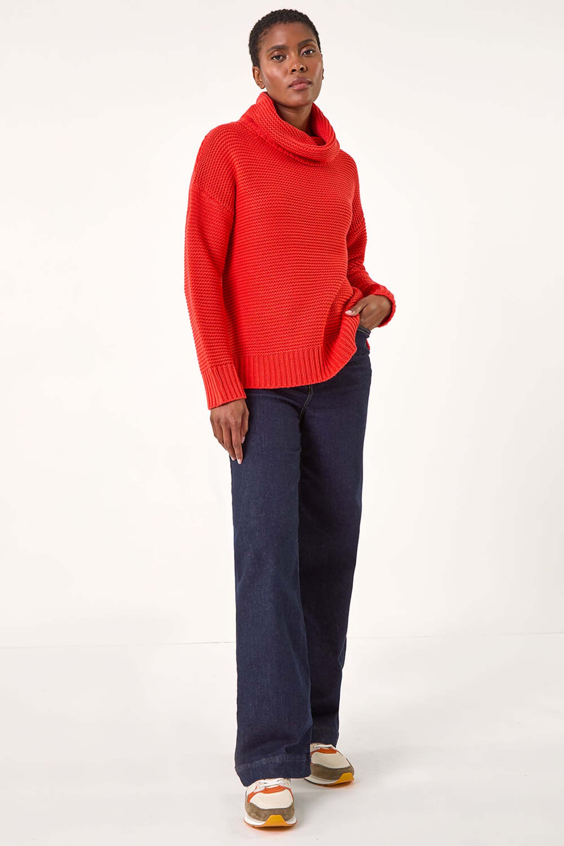 Red cowl neck jumper clearance