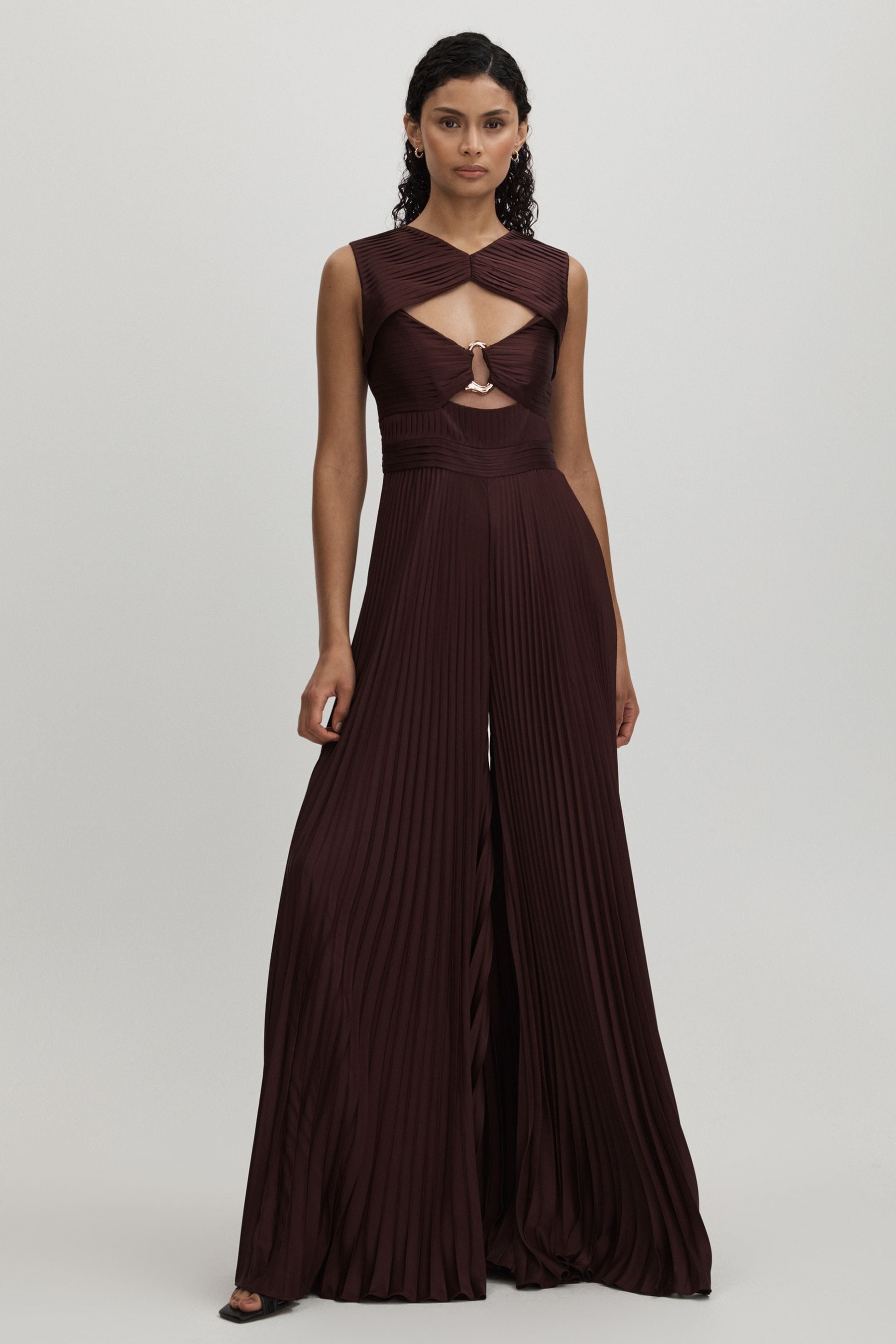 Pleated wide leg jumpsuit outlet