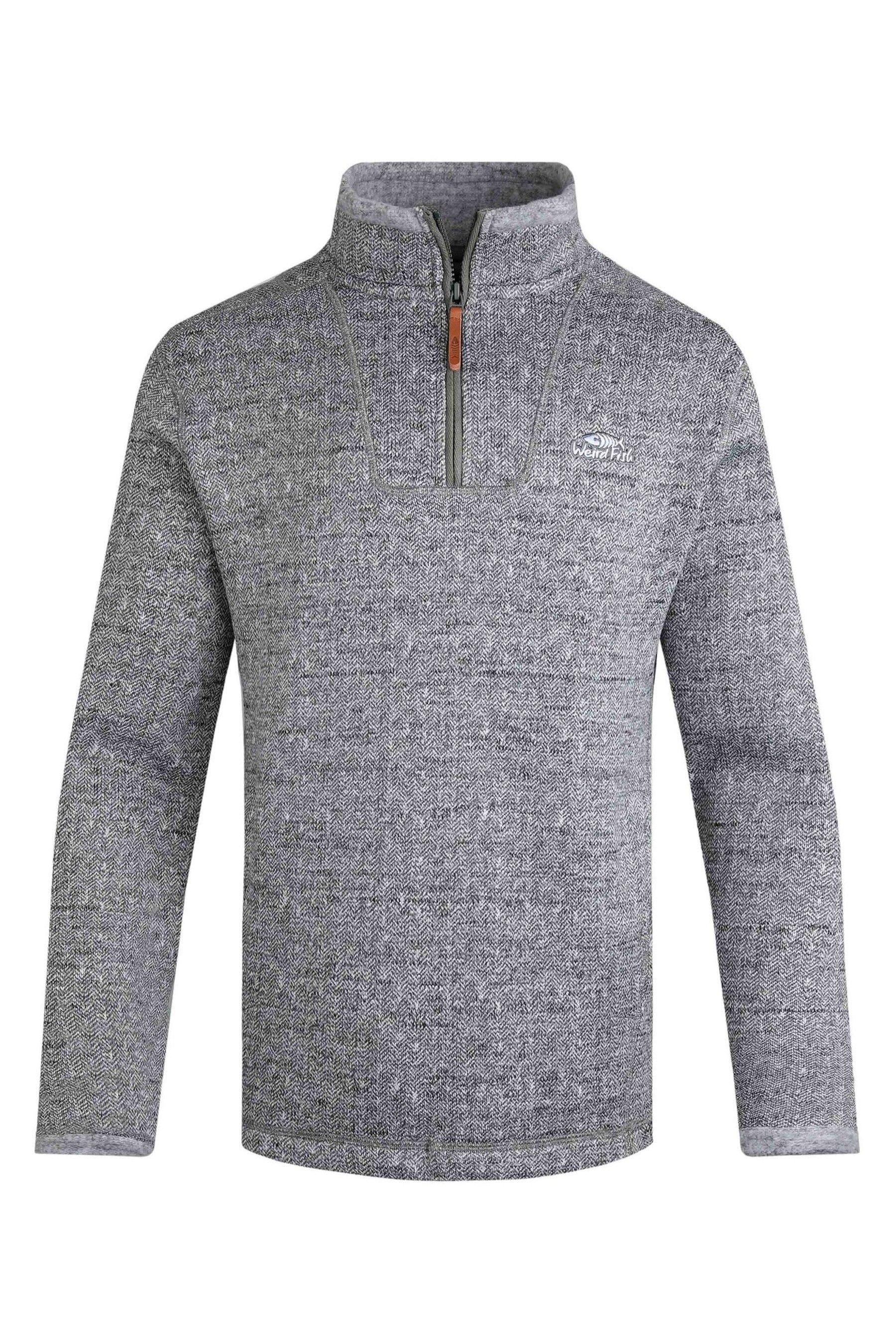 Weird Fish Grey Robins 1 4 Zip Heringbone Soft Knit Sweatshirt