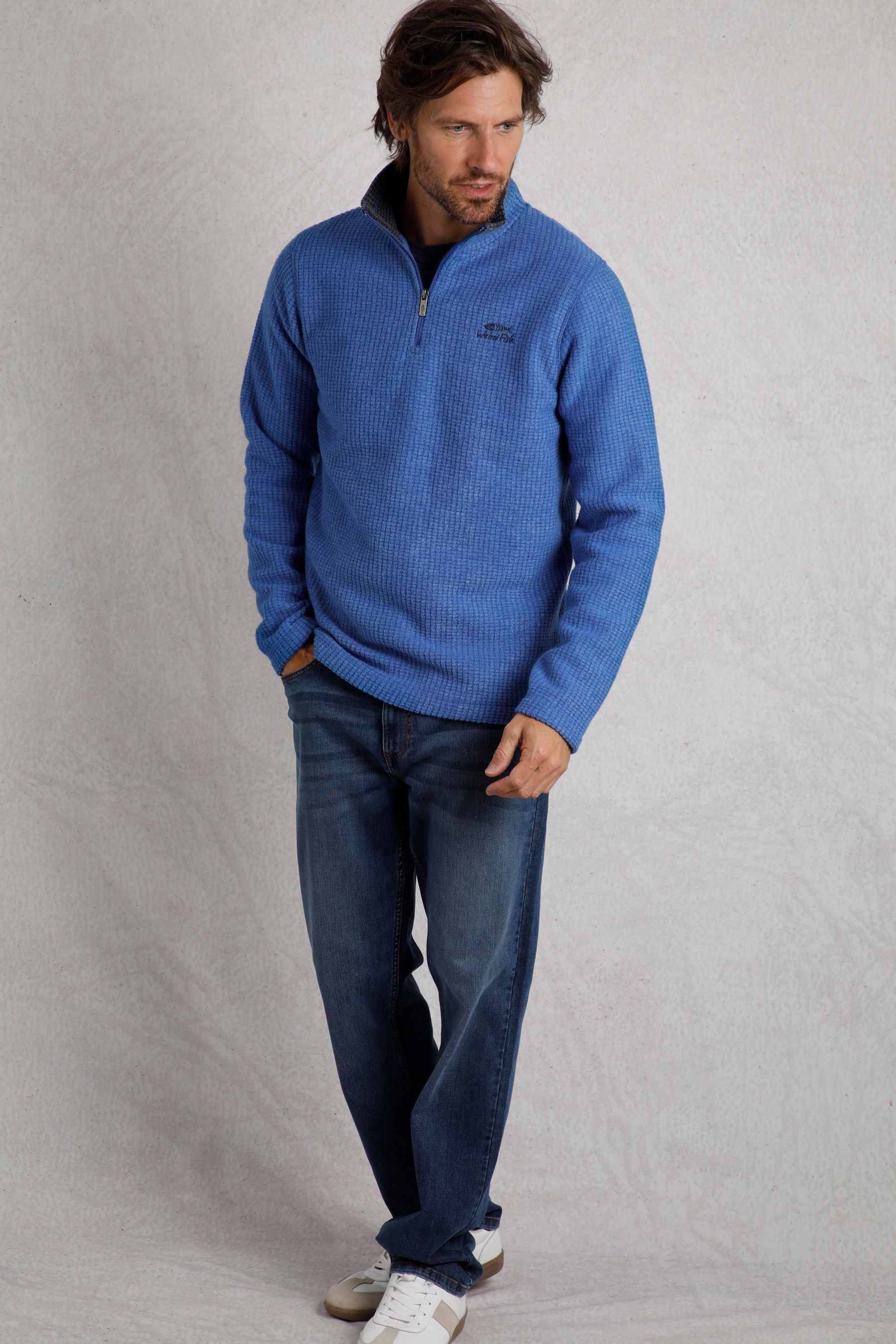 Buy Weird Fish Blue Newark Eco Quarter Zip Grid Fleece from Next Ireland