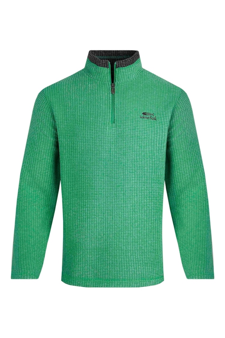 Weird Fish Green Newark Eco 1/4 Zip Grid Fleece - Image 1 of 2