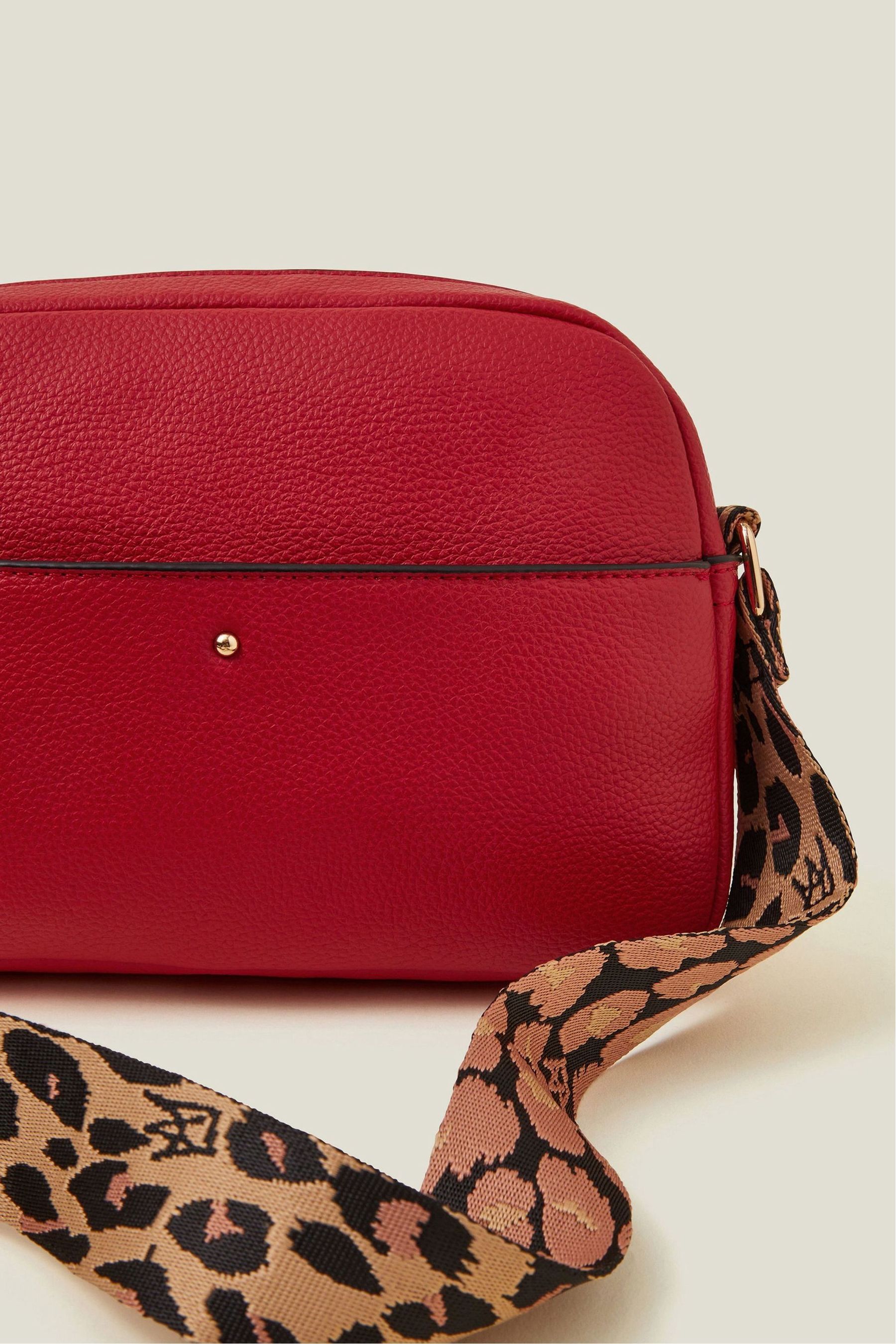 Accessorize Red Leopard Print Webbing Strap Cross Body Camera Bag