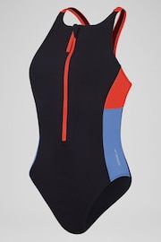 Speedo Red Zip Colourblock Swimsuit - Image 6 of 6