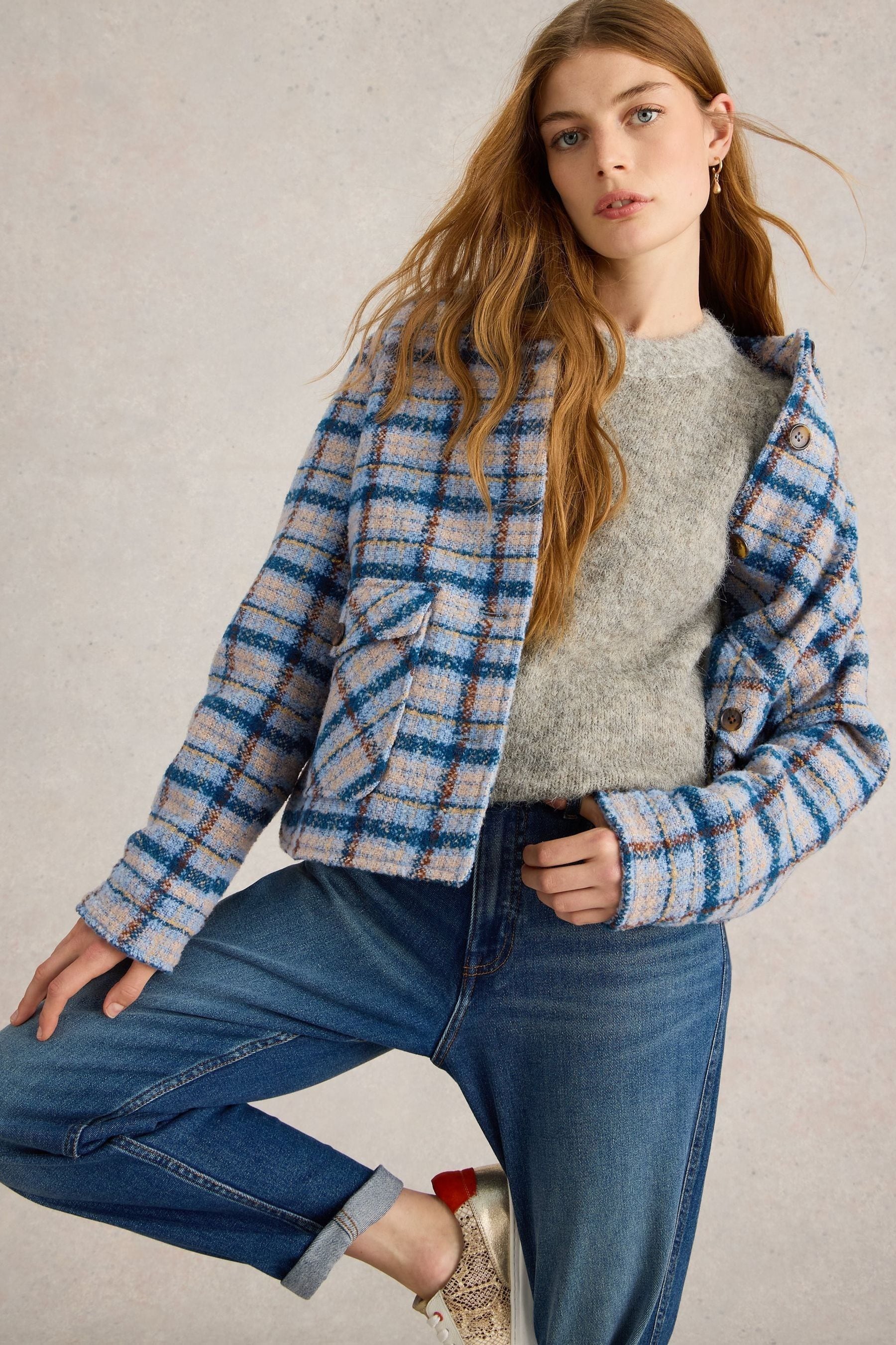 White Stuff Blue Amelia Check Jacket