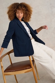 White Stuff Blue Evelyn Cotton Jersey Blazer - Image 3 of 6