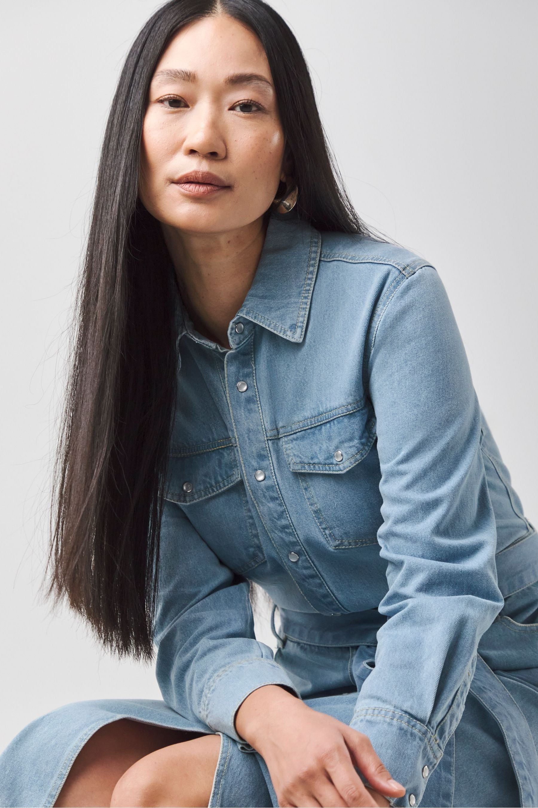 Denim maxi shirt dress uk outlet