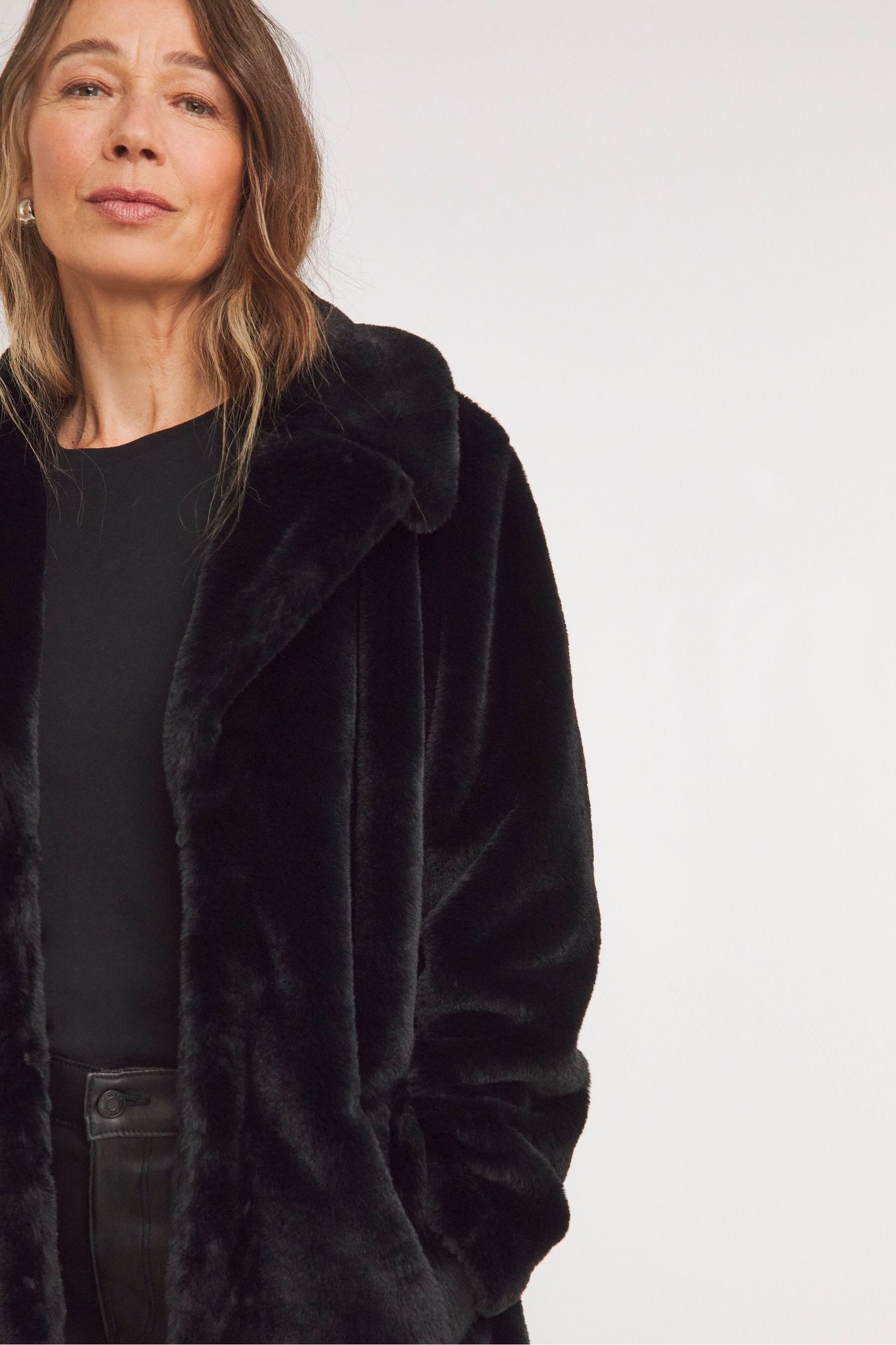 JD Williams Black Plush Faux Fur Coat