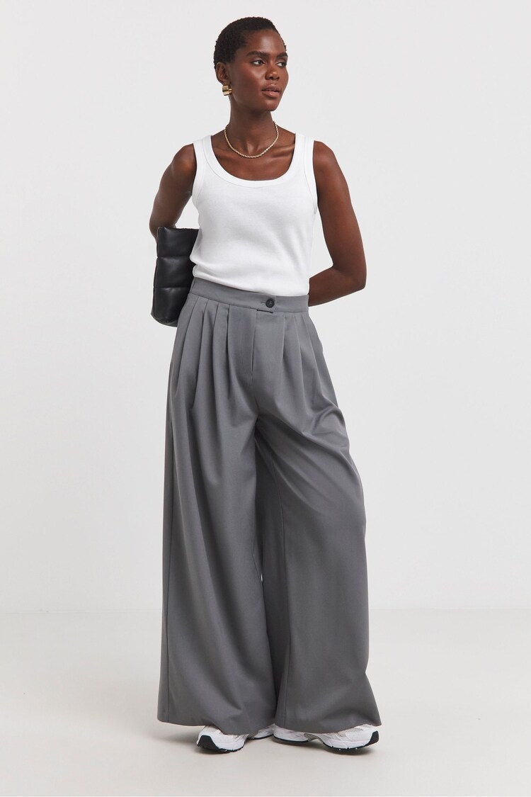 JD Williams Grey Super Wide Leg Trousers - Image 1 of 4