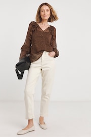 JD Williams Brown Chiffon Ruffle Detail Blouse - Image 1 of 4