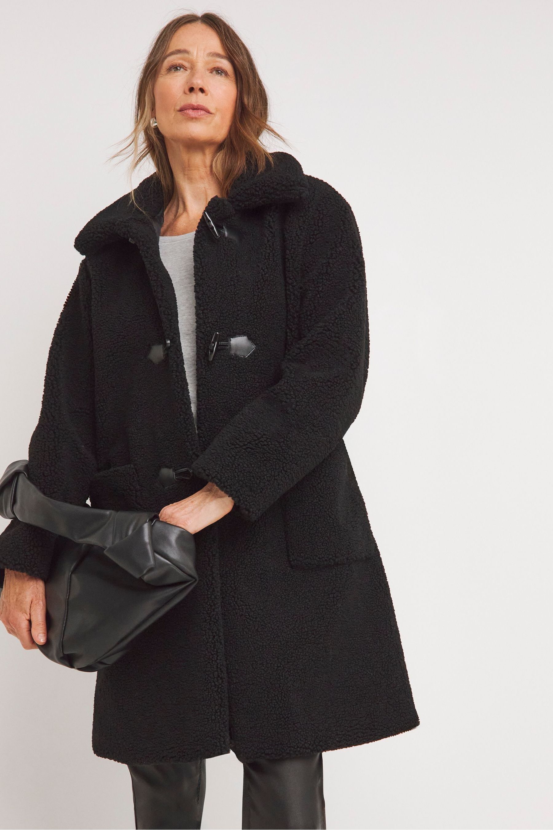 Buy JD Williams Black Collared Duffle Teddy Mid Length Coat from Next Germany