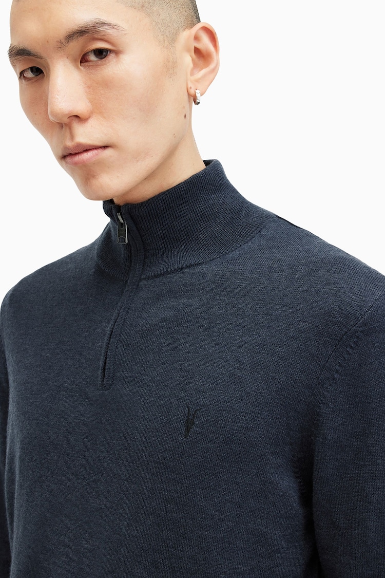 AllSaints Blue Kilburn Zip Funnel Jumper - Image 2 of 8