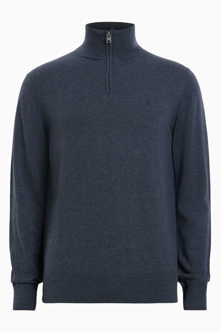 AllSaints Blue Kilburn Zip Funnel Jumper - Image 8 of 8